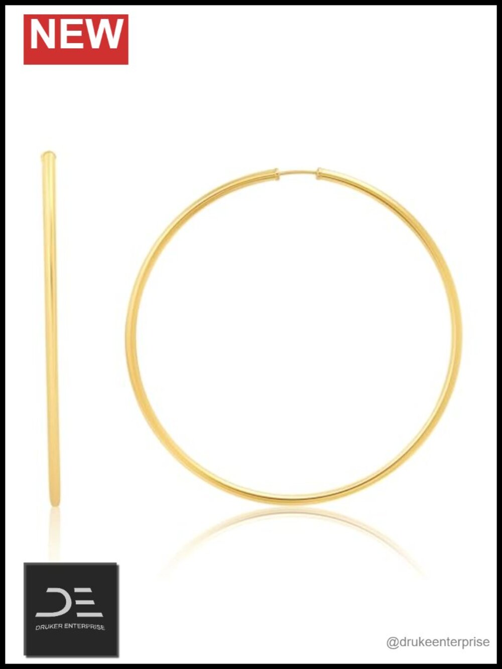 Solid 14k Yellow Gold Large Thin Hoop Earrings 60mm for Women Flexible Comfort